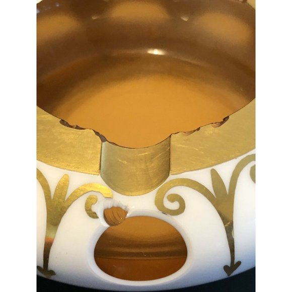 Bohemian Czech Cased White Ashtray Over Amber Hand Painted Gold Encrusted Rare - Picture 5 of 6